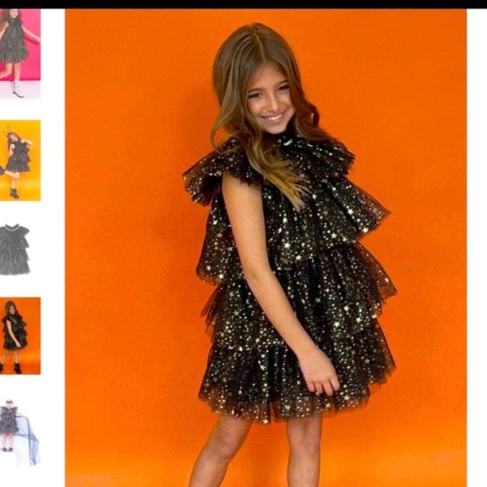 Lola and the Boys Sparkling Black Tiered Tulle Dress